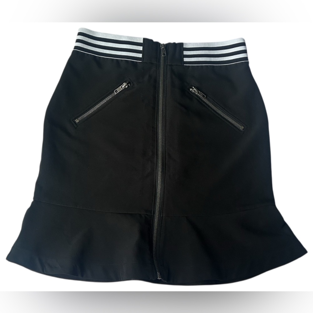 VIGAL X AQUA Women Black/White Flounce Hem Zip Front Mini Skirt Size:S